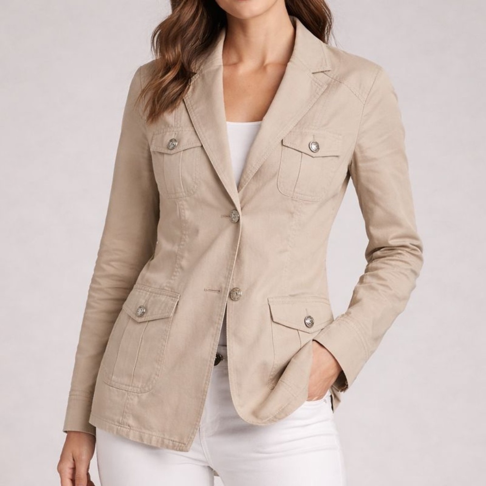 St. John Beige Utility Blazer Jacket Size 0 – Read Description